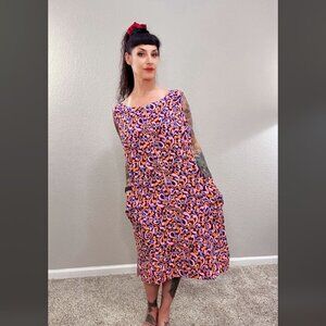 60s Multi Color Sheath Dress Lenberry Casuals Mod MCM Abstract BoHo XXL